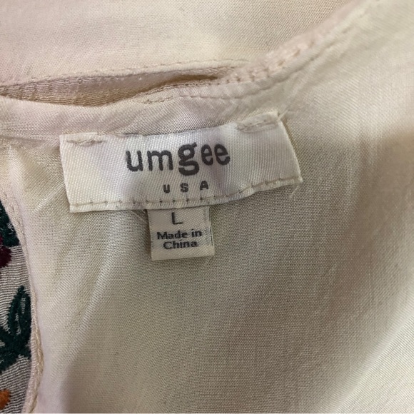 Umgee Dress Peacock Ivory Floral Embroidered Bells Sleeve Crinkle Pleated Boho - Picture 8 of 9